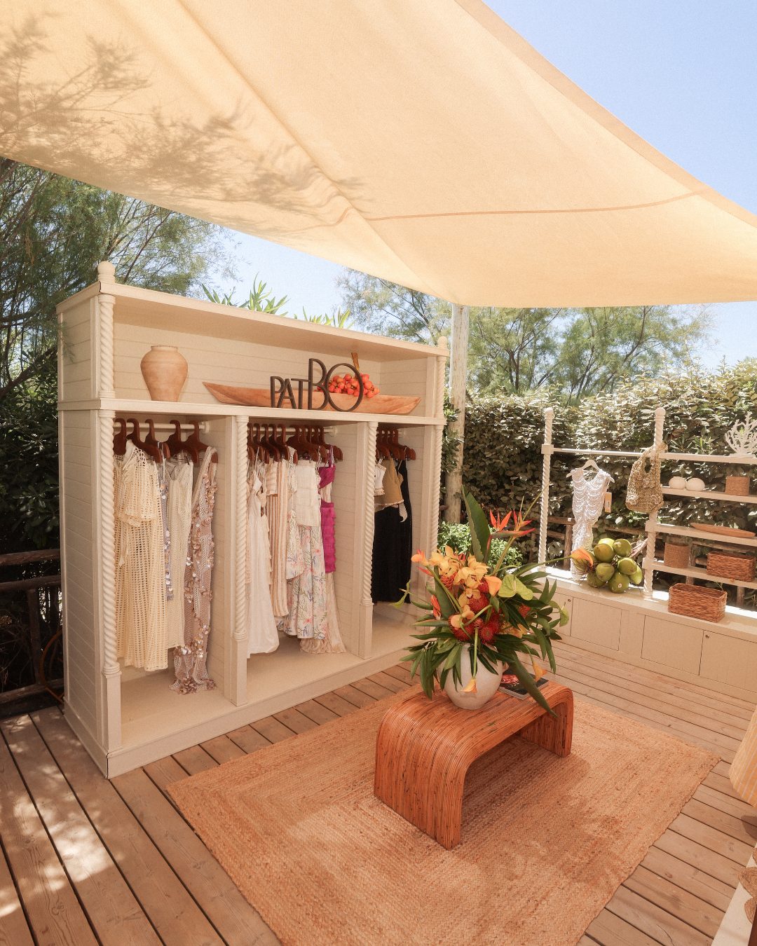 The PatBO beach boutique under the canopy at LouLou Ramatuelle