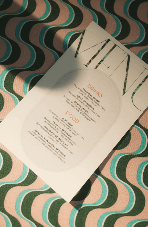 Menu card for the PatBO poolside partnership