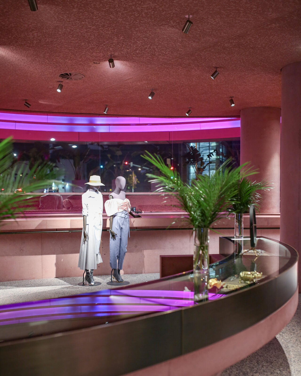 Inside The Webster Los Angeles, pink concrete interior