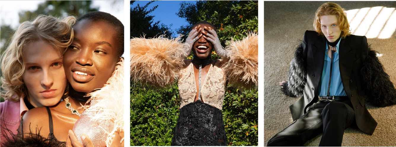Three images from the L’après-fête editorial for Gucci Aria